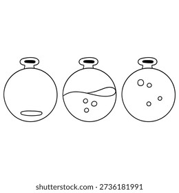 Hand-drawn doodle set of flask-shaped mana bars for video games isolated on a white background. Vector illustration.