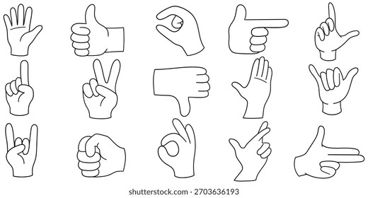Hand-drawn doodle set of hand gestures isolated on a white background. Vector illustration.