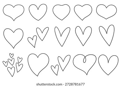 Conjunto de corazones dibujados a mano aislados sobre un fondo blanco. Ilustración vectorial.