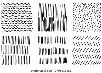 Conjunto de líneas dibujadas a mano aisladas sobre un fondo blanco. Ilustración vectorial.