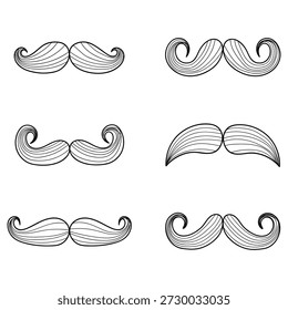 Conjunto de bigotes dibujados a mano aislados sobre un fondo blanco. Ilustración vectorial.