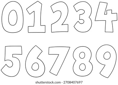 Hand-drawn doodle set of numbers isolated on a white background. Vector illustration.