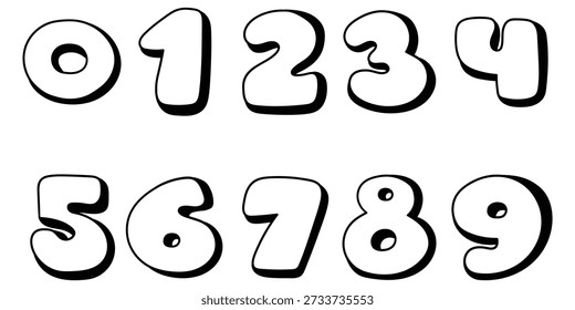 Hand-drawn doodle set of numbers isolated on a white background. Vector illustration.