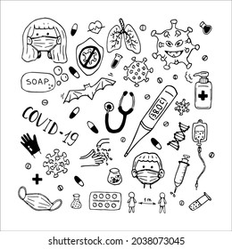 Handgezeichnete Vektorgrafik zum Thema Coronavirus.
