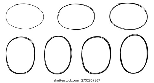 Hand-drawn doodle set of ovals isolated on a white background. Vector illustration.