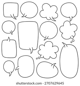 Handgezeichneter Doodle-Satz von Sprechblasen einzeln auf weißem Hintergrund. Vektorgrafik.