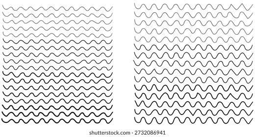 Handgezeichneter Doodle-Satz mit wellenförmigen Linien, einzeln auf weißem Hintergrund. Vektorgrafik.
