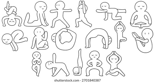Hand-drawn doodle set of yoga isolated on a white background. Vector illustration.