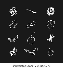 Formas y flechas de doodle dibujadas a mano con lindos símbolos de corona para diseños divertidos