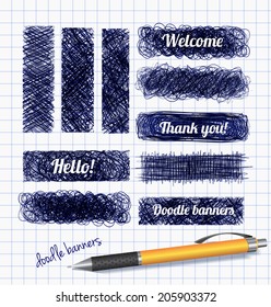 Hand-drawn doodle sketch banners. Vector illustration.