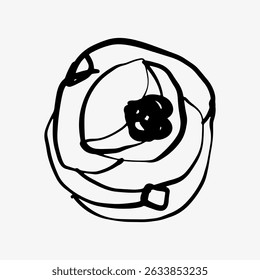 Hand-drawn doodle sketch of a bun with raisins and glaze. A delicious dessert illustration perfect for bakery logos, food design, menus, and sweet treat branding with a creative touch.