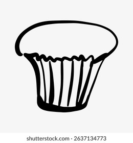 Hand-drawn doodle sketch of a cupcake and muffin in black and white. Simple, delicious dessert illustrations, perfect for bakery logos, food design, menus, and sweet treat branding.