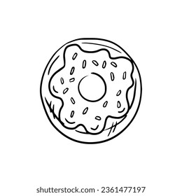 A hand-drawn doodle sketch of donut. Pastry sweets, dessert. Element for the design of labels, packaging and postcards.