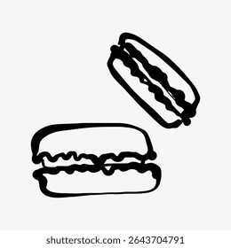 Hand-drawn doodle sketch of a macaroon. A delicate illustration of this sweet treat, perfect for bakery logos, food design, menus, and creative branding.