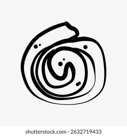 Hand-drawn doodle sketch of a round bun, called a snail, topped with raisins and glaze. Ideal for bakery logos, food design, menus, and sweet treat branding.