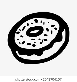 Hand-drawn doodle sketch of a round bun, donut, topped with glaze. A sweet dessert illustration perfect for bakery logos, food design, menus, and sweet treat branding with a creative touch.