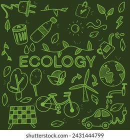 Handdrawn doodle sketched ecology set,vector illustration eps10