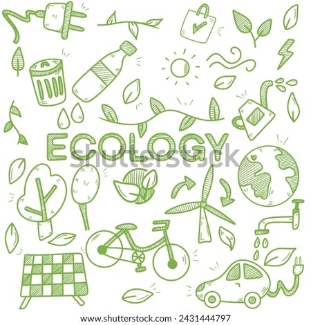 Handdrawn doodle sketched ecology set,vector illustration eps10
