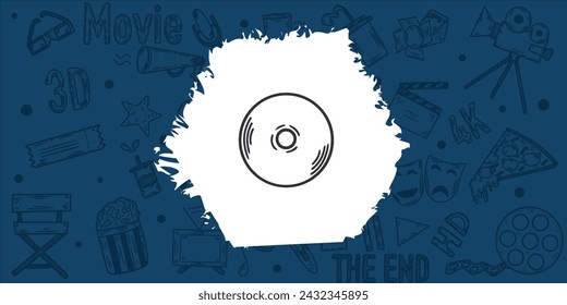 Handgezeichnetes Doodle Sketchy CD-Symbol auf Kinohintergrund
