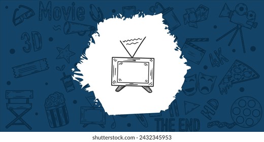 Handdrawn doodle and sketchy retro tv on cinema background,vector illustration 