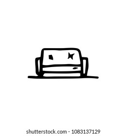 Handdrawn doodle sofa icon. Hand drawn black sketch. Sign symbol. Decoration element. White background. Isolated. Flat design. Vector illustration.