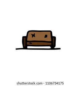 Handdrawn doodle sofa icon. Hand drawn black sketch. Sign symbol. Decoration element. White background. Isolated. Flat design. Vector illustration.