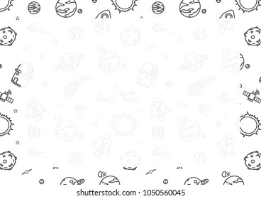 Hand-drawn doodle is space background with text box. Vector illustration. 