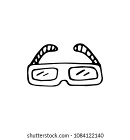 Handdrawn doodle spectacles icon. Hand drawn black sketch. Sign symbol. Decoration element. White background. Isolated. Flat design. Vector illustration.