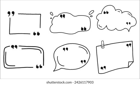 Hand-Drawn Doodle Speech Bubbles and Quote Marks on a White Background