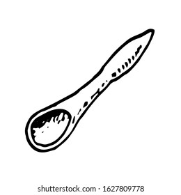Handdrawn doodle spoon icon. Hand drawn black sketch. Sign symbol. Decoration element. White background. Isolated. Flat design. Vector illustration.