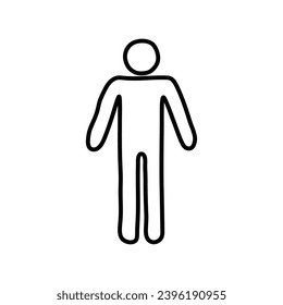 A hand-drawn doodle of a standing human isolated on a white background. Vector illustration.