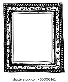 Hand-drawn Doodle Style Picture Frame, Isolated On White Background. Black Line-art. Childish Drawing. Usable For Card, Poster, Photo, Web Content, Banner, Social Media.