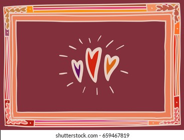 Hand-drawn doodle style picture frame. Line-art, childish drawing.