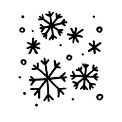 Hand-drawn Doodle Style Snowflakes, New Year's Snow.