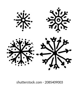 Hand-drawn doodle style snowflakes, New Year's snow.