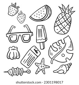 Handdrawn Doodle Summer Elements on White Background