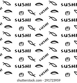 Hand-drawn doodle sushi seamless background- for menu, poster and other