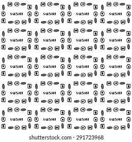 Hand-drawn doodle sushi seamless background- for menu, poster and other