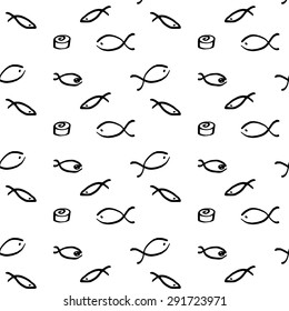 Hand-drawn doodle sushi seamless background- for menu, poster and other