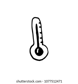 Handdrawn doodle thermomenter icon. Hand drawn black sketch. Sign symbol. Decoration element. White background. Isolated. Flat design. Vector illustration.