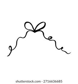 Hand-drawn doodle of a thin ribbon with long curly hanging tails