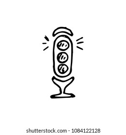 Handdrawn doodle traffic light icon. Hand drawn black sketch. Sign symbol. Decoration element. White background. Isolated. Flat design. Vector illustration.