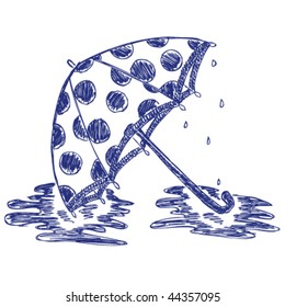 Hand-drawn doodle with umbrella and rainy drops
