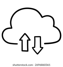 Dibujado a mano doodle Cargar nube de Descarga aislada sobre un fondo blanco. Ilustración vectorial.