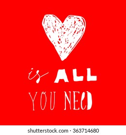 Hand-drawn doodle valentines postcard print hearts lettering red. Design elements. Doodle hand drawn style illustration for greeting card, t-shirts and bags print, scrapbooking.Typographic lettering