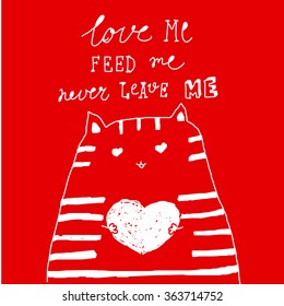 Hand-drawn doodle valentines postcard print hearts lettering red. Design elements. Doodle hand drawn style illustration for greeting card, t-shirts and bags print, scrapbooking.Typographic lettering