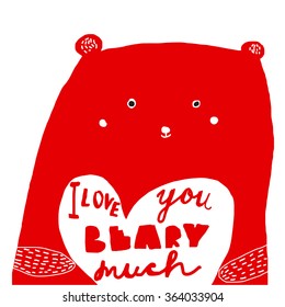 Hand-drawn doodle valentines postcard print with hearts lettering letters red. Design elements. Doodle hand drawn style illustration for greeting card, t-shirts and bags print, scrapbooking