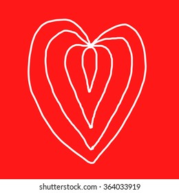 Hand-drawn doodle valentines postcard print with hearts lettering letters red. Design elements. Doodle hand drawn style illustration for greeting card, t-shirts and bags print, scrapbooking