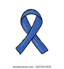 Hand-drawn doodle vector of a blue awareness ribbon. Stands for child abuse prevention and advocacy. Ideal for social campaigns, education, posters, and child protection themes.