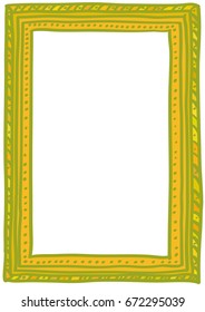 Hand-drawn doodle vector frame for photos, portraits, cards, presentations, bio, about section. Gold imitation. Isolated on white background. A6, A5, A4, A3 vertical size.